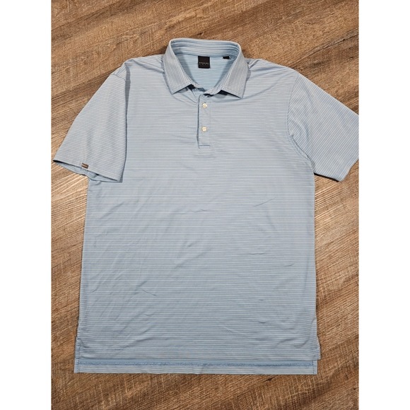 Dunning Golf Other - Dunning Golf Mens Large Blue Striped Coolmax‎ Lycra Short Sleeve Polo Shirt L